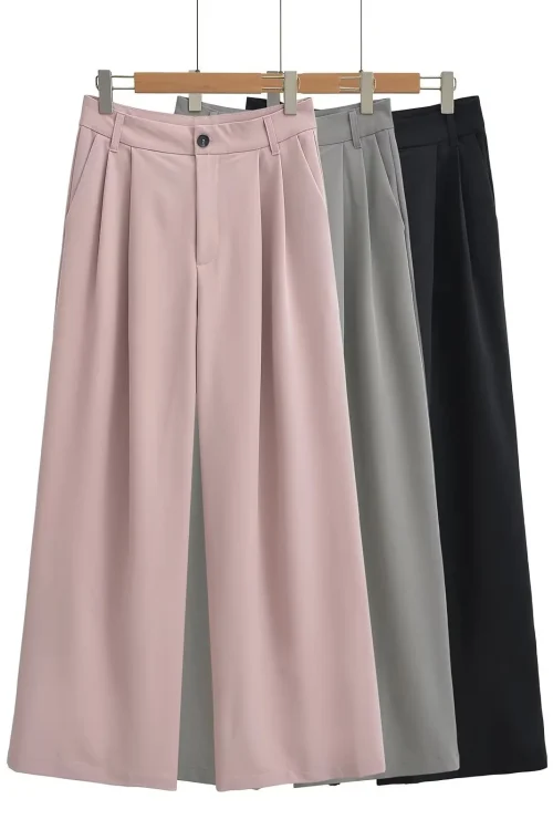 Source Women’s Casual Double Pleated Loose Wide Leg Pants XS Size High for Amazon AliExpress Cross-Border