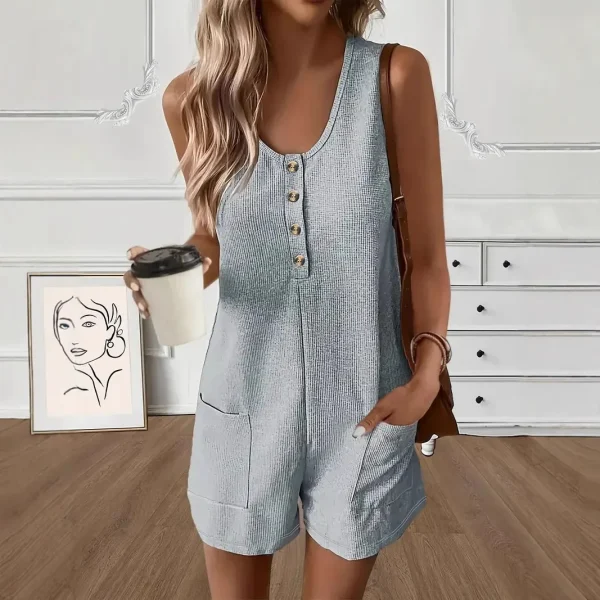 Women's Casual Button Pocket Vest Jumpsuit Hot Women's Dress Set - Image 4