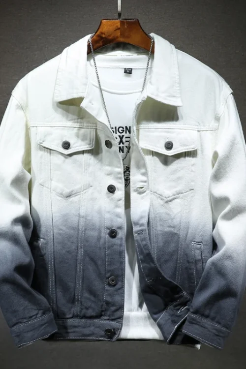 Gradient Jeans Jacket Men Japanese Retro Loose Streetwear Denim Jacket Hip Hop Men’s Denim Jacket