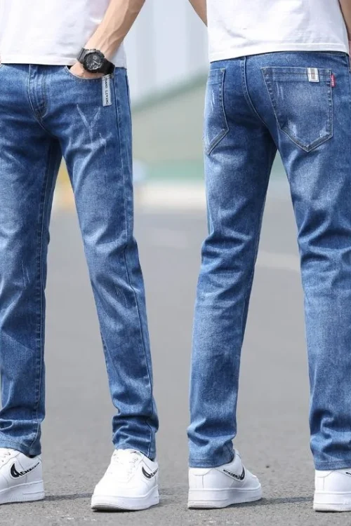 2025 Spring Summer Trendy Jeans for Men Versatile Light Color Straight Pants Casual Solid Small Feet for Everyday Use