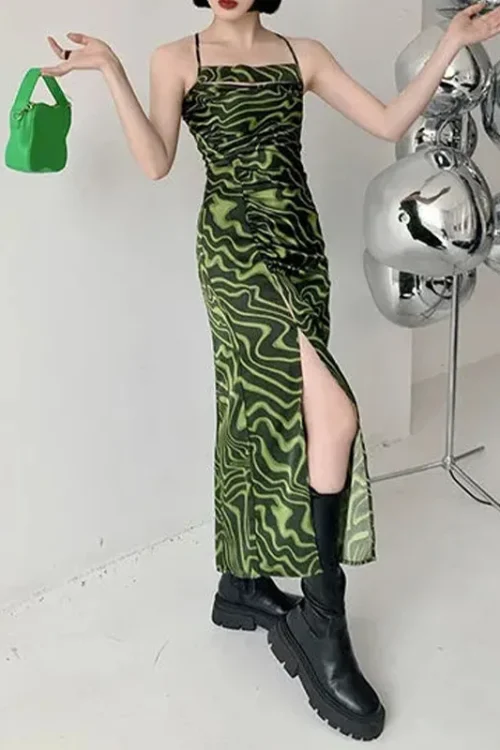 2025 High-End Spring Summer New Collection Niche Style Open Suspender Dress Mid-Length Chiffon Casual Front Natural