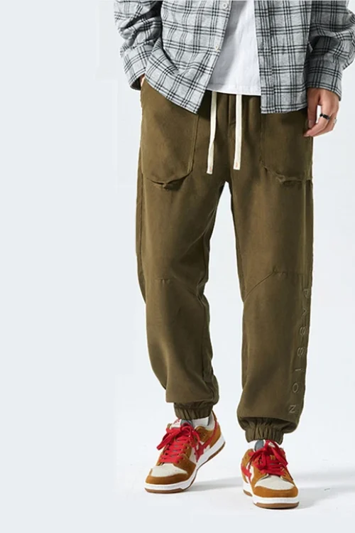 3D Embroidered Nylon Track Trousers Men’s Corduroy Pants
