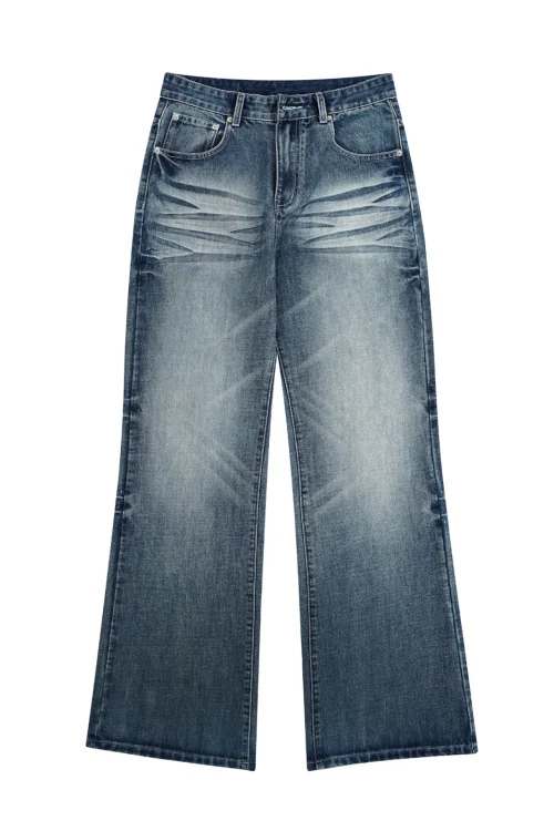 2025 Spring Summer New American Micro-Flared Trousers Men’s Ins Versatile Jeans Loose Slimming Distressed Denim