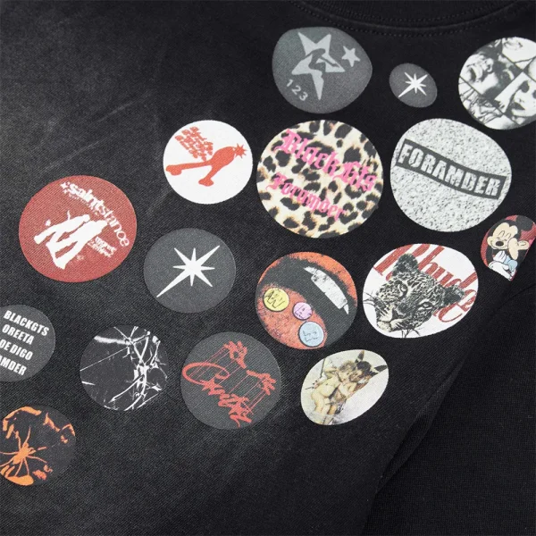 Creative Punk Spray-Painted Old Dirty Design Men's Casual Trendy Short-Sleeved T-Shirt Pure Cotton Badge Printed Neck Top - Image 3