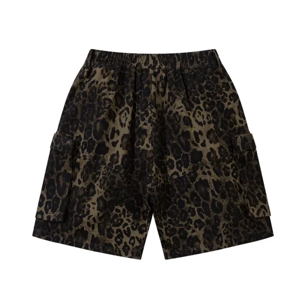 Hot Trendy Men's Summer 100% Cotton Cargo Shorts Leopard Camouflage Multi-Pocket Mid Loose Casual Straight Sports Shorts - Image 2