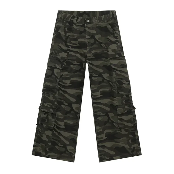 2025 Men's Casual High Waist Straight Draped Washed Jeans Autumn Camouflage Multi-Flap Pocket Pants Solid Pattern Denim Fabric - Image 5