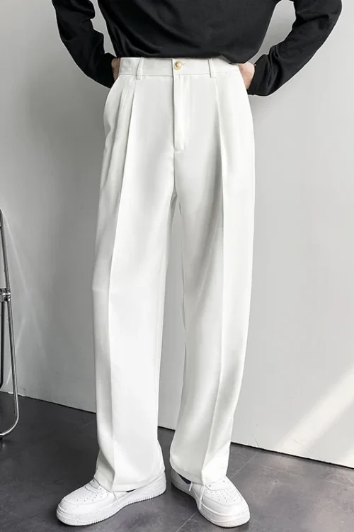 Casual Men Suits Streetwear Fashion P Men Black Suit White Ps Men Dress Ps Slim Fit Dress Trousers