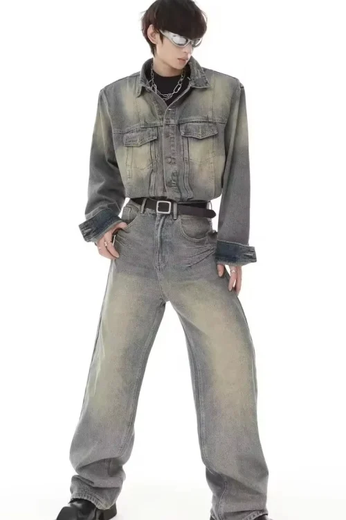 Denim Design Baggy Jeans and Denim Jackets Cleanfit Streetsuit Set Heavyweight Denim Set for Men