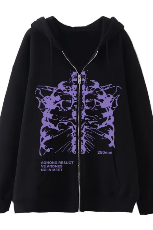 Zippers Heavyweight Cotton Top Oversized Drop Shoulder Cropped Printed Zip up Hoodie Men