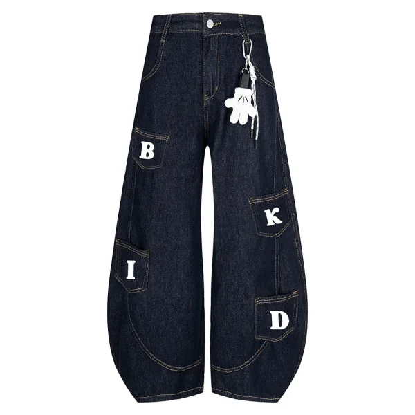 2025 New American Design Scimitar Men's Jeans Letter-Niche Drape Wide Leg Pants Easiest Match Washed Denim for Autumn/Winter - Image 3